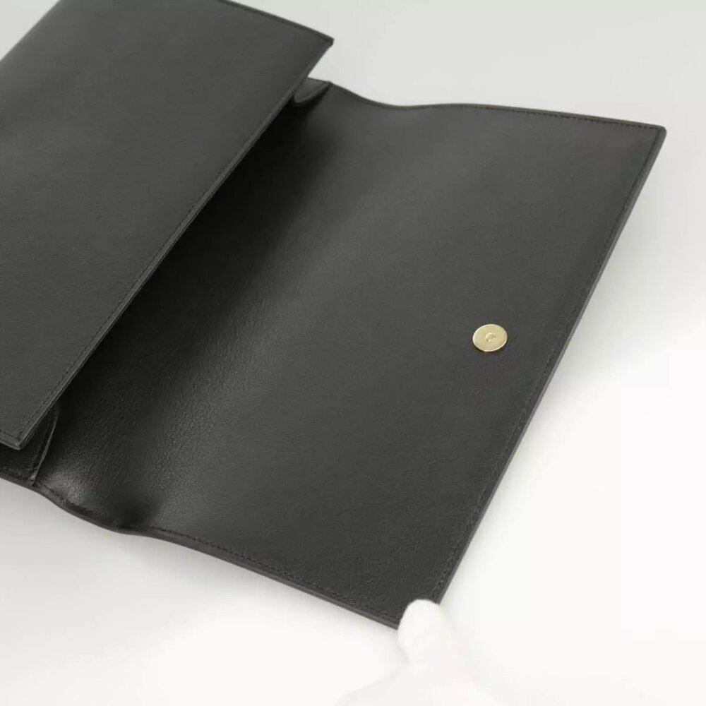 SAINT LAURENT Clutch Bag Leather Black Gold Auth - Picture 6 of 15